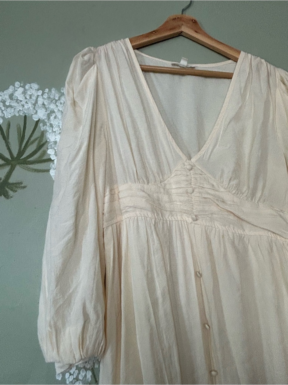 Ivory V-Neck Button-Front Maxi Dress